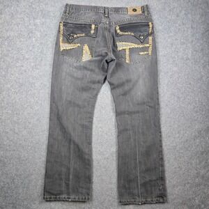 Request Jeans Mens 36x30 Gray Embroidered Faux Leather Pocket Y2K Skater Grunge